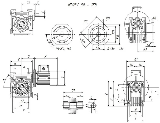 габаритні розміри редуктора NMRV 040